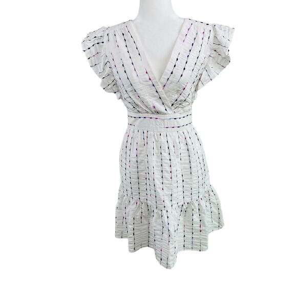 Donna Morgan Embroidered White Flutter-Sleeve Two-Tier V-Neck Mini Dress 10 NWOT - Picture 3 of 13